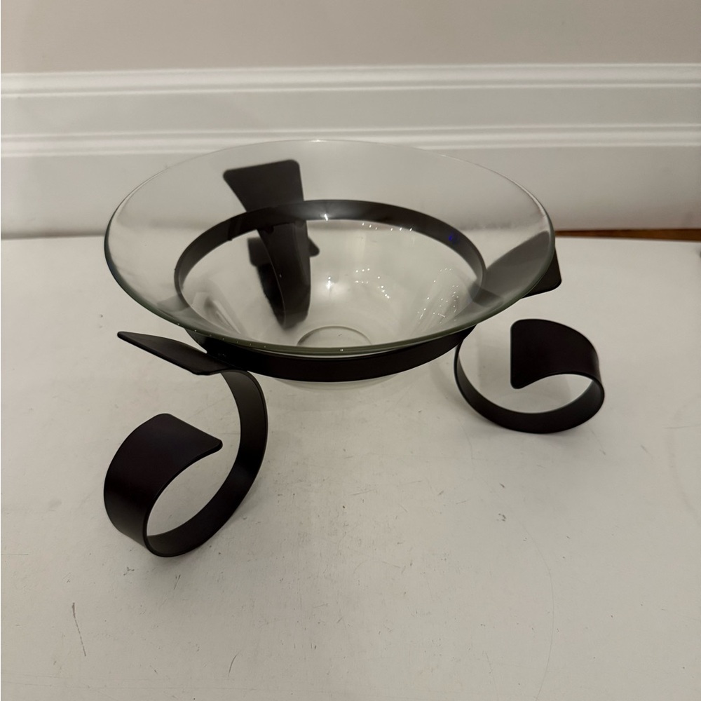 Glass dish with metal stand floating candle holder